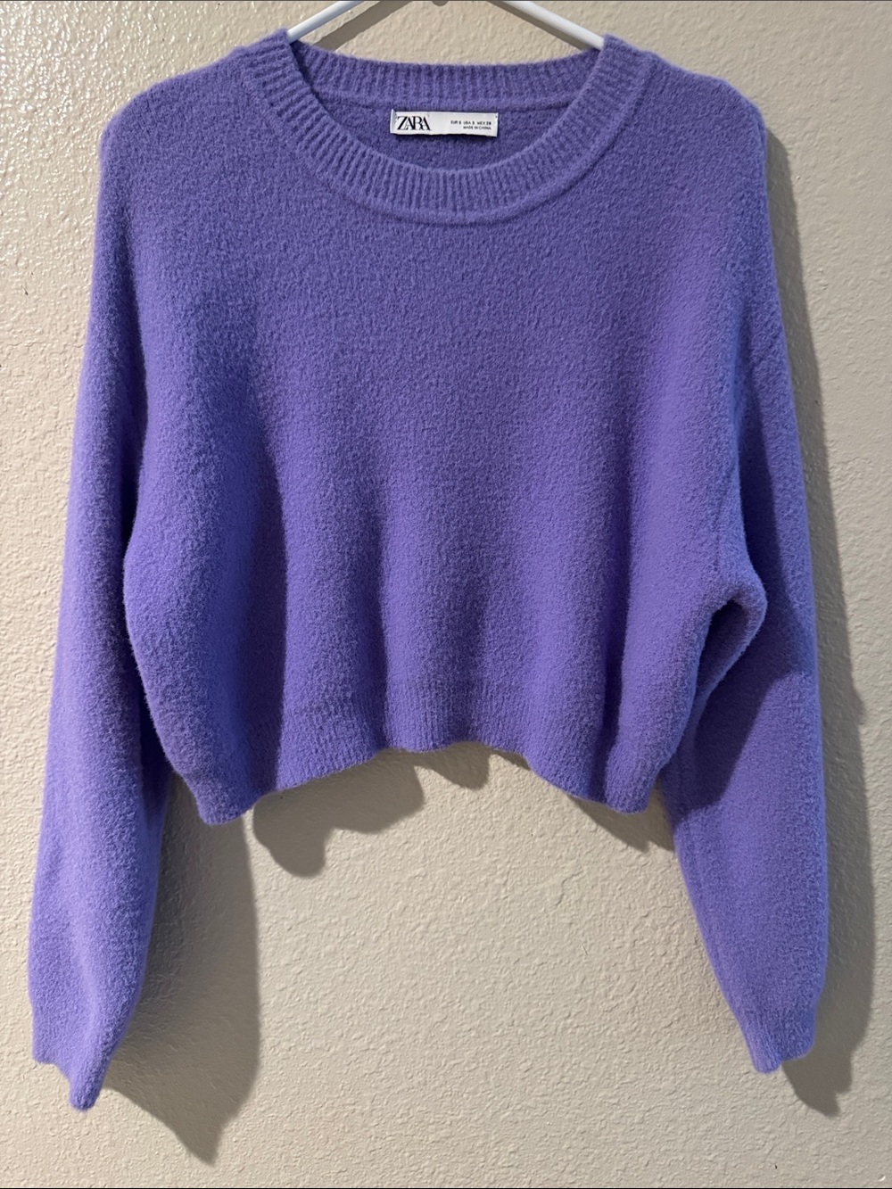 Zara Purple Cropped Crewneck Sweater